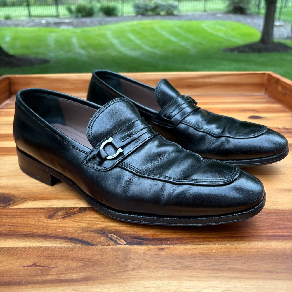 Salvatore Ferragamo Gancini Bit Loafers Mens 10.5 D US Black Leather Dress Shoes